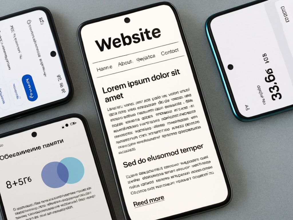 A close-up of a hand on a smartphone attempting to navigate a non-responsive website, with the thumb pressing the back button due to poor user experience.